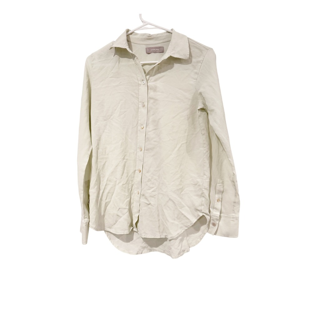 Everlane Women 2 Silk Long Sleeve Button Down Shirt Sage Green Relaxed Fit